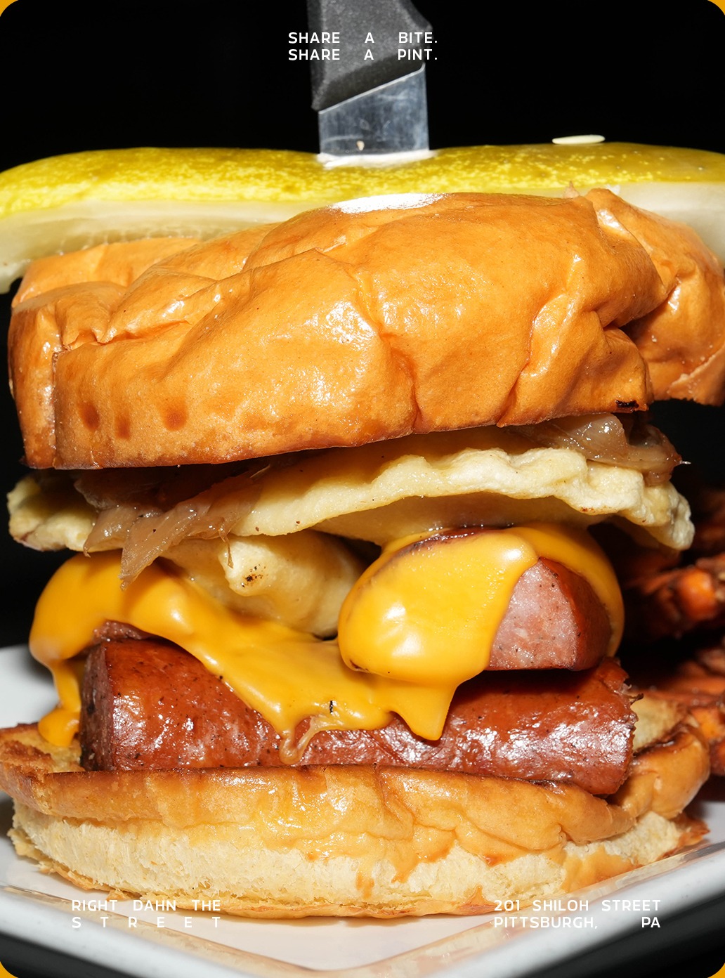 The Yinzer — kielbasa, pierogies, American cheese